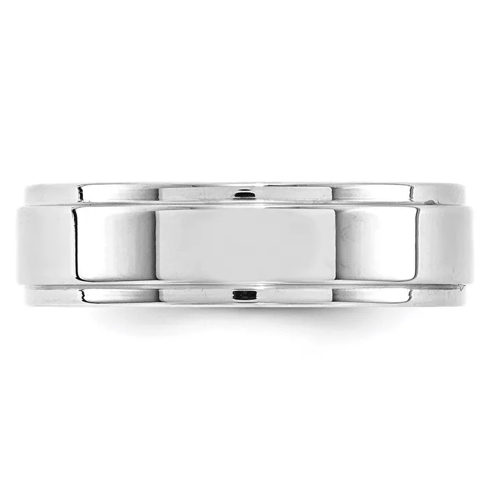 Goldia Rings Solid 18K White Gold 6mm Flat with Step Edge MensWomens Wedding Band Ring Size 10