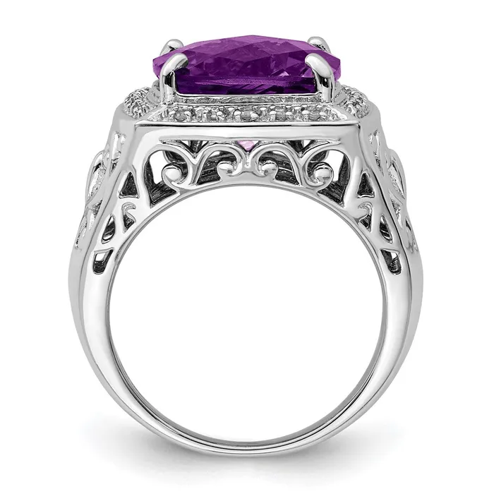 Goldia Rings Sterling Silver Rhodiumplated Amethyst and Diamond Ring