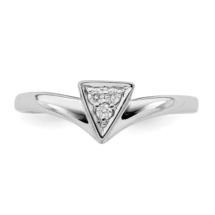 Goldia Rings Sterling Silver Rhodium Plated Diamond Triangle Ring
