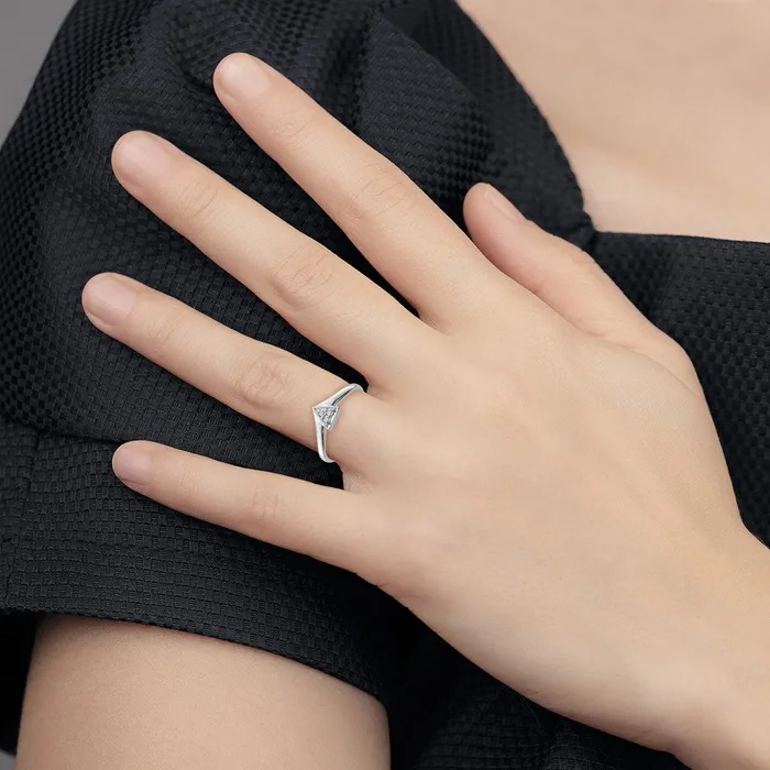 Goldia Rings Sterling Silver Rhodium Plated Diamond Triangle Ring