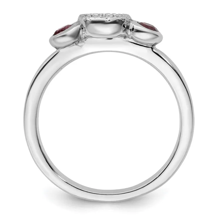 Goldia Rings Sterling Silver Stackable Expressions Dbl Round Rhod Garnet u0026 Dia Ring