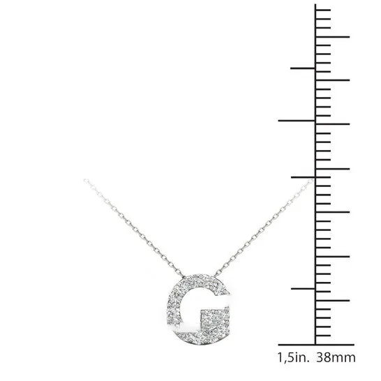 JMS always Necklaces Original Maulijewels 14K White Gold Initial G Set With 013 Carat Natural Round White Diamond Comes With 18 Gold Cable Chain