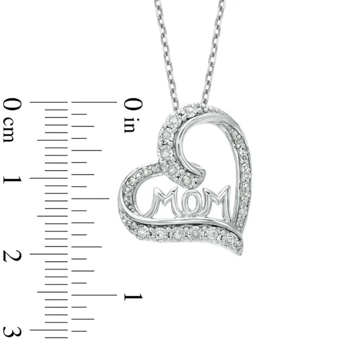 Necklaces Goldia 01 CT TW Natural Diamond Tilted Heart with MOM Pendant in Sterling Silver Necklaces Goldia 01 CT TW Natural Diamond Tilted Heart with MOM Pendant in Sterling Silver