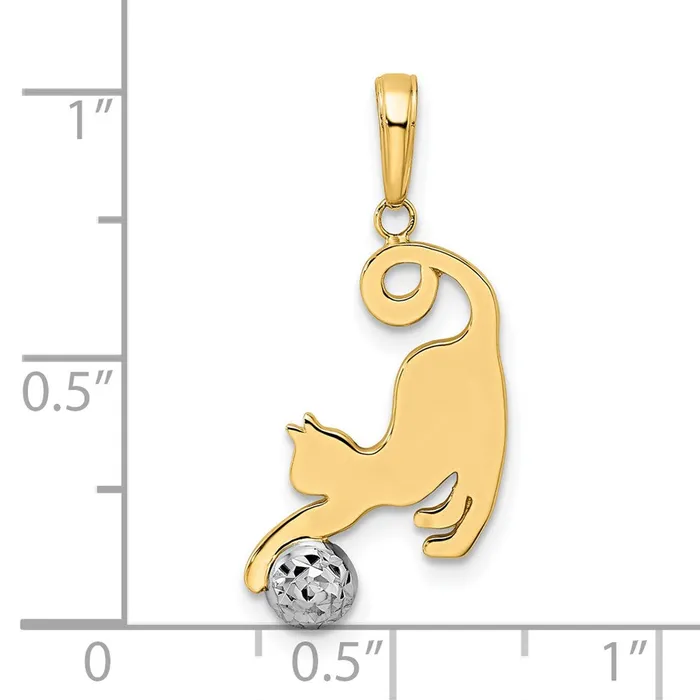 Necklaces Goldia 14k Yellow Rhodium Gold and White Rhodium Diamondcut Cat and Ball Pendant