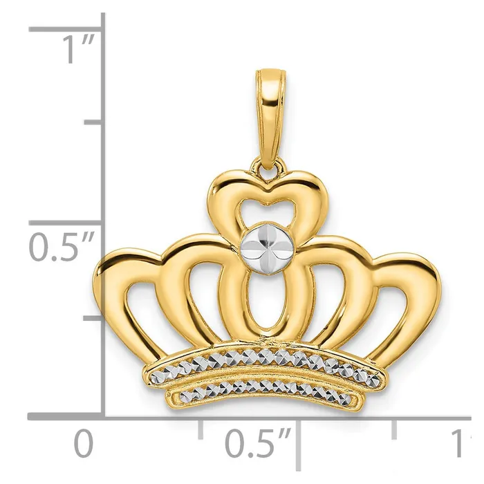 Necklaces Goldia 14k Yellow Rhodium Gold and White Rhodium Diamondcut Crown Pendant