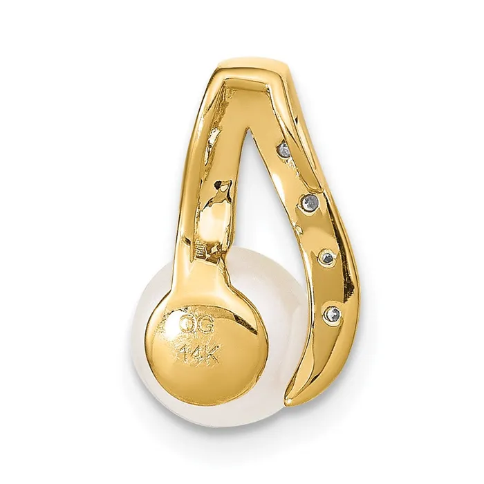 Necklaces Goldiacom 14K 7 8mm Button White FW Cultured Pearl and Rhodium Diamond Pendant