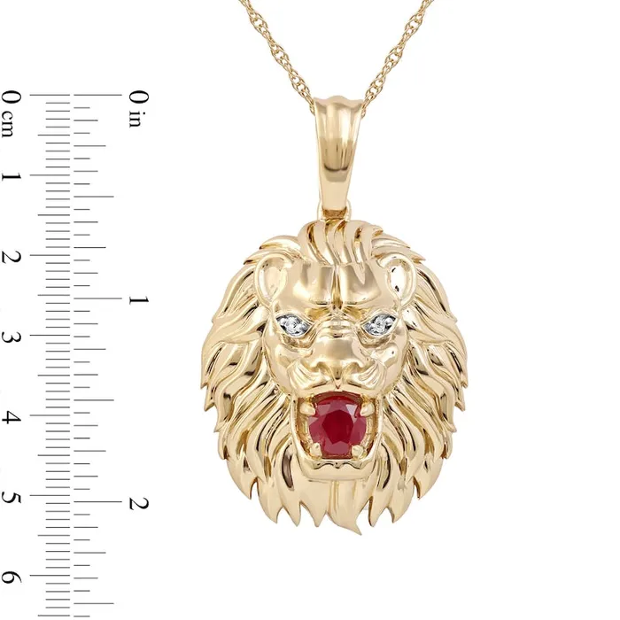 Necklaces Goldia Mens 40mm Ruby and Natural Diamond Accent Lion Head Pendant in 10K Yellow Gold 22 Necklaces Goldia Mens 40mm Ruby and Natural Diamond Accent Lion Head Pendant in 10K Yellow Gold 22
