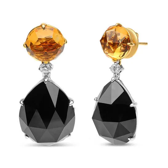 Original 18K White and Yellow Gold 15 Cttw Diamond with Round Yellow Citrine and 20x15mm Pear Cut Black Onyx Gemstone Dangle Earring GH SI1SI2 JMS always Earrings Original 18K White and Yellow Gold 15 Cttw Diamond with Round Yellow Citrine and 20x15mm Pear Cut Black Onyx Gemstone Dangle Earring GH SI1SI2 JMS always Earrings