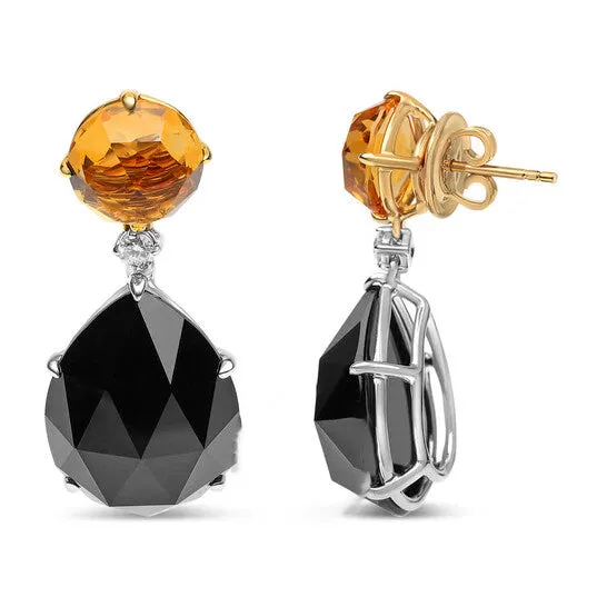Original 18K White and Yellow Gold 15 Cttw Diamond with Round Yellow Citrine and 20x15mm Pear Cut Black Onyx Gemstone Dangle Earring GH SI1SI2 JMS always Earrings Original 18K White and Yellow Gold 15 Cttw Diamond with Round Yellow Citrine and 20x15mm Pear Cut Black Onyx Gemstone Dangle Earring GH SI1SI2 JMS always Earrings