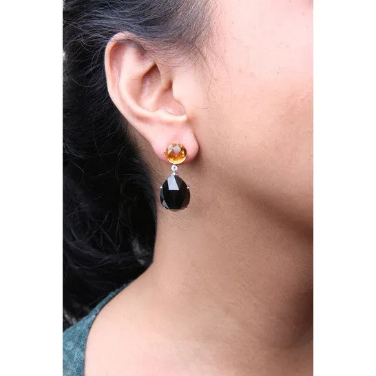 Original 18K White and Yellow Gold 15 Cttw Diamond with Round Yellow Citrine and 20x15mm Pear Cut Black Onyx Gemstone Dangle Earring GH SI1SI2 JMS always Earrings Original 18K White and Yellow Gold 15 Cttw Diamond with Round Yellow Citrine and 20x15mm Pear Cut Black Onyx Gemstone Dangle Earring GH SI1SI2 JMS always Earrings