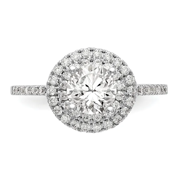 Rings 075ct CZ Solid Real 14K White Gold Round Double Halo Engagement Ring Goldia