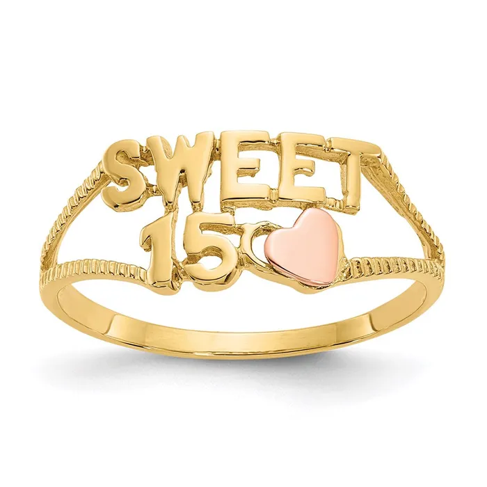 Rings 14K TwoTone Gold Sweet 15 Heart Ring Goldia