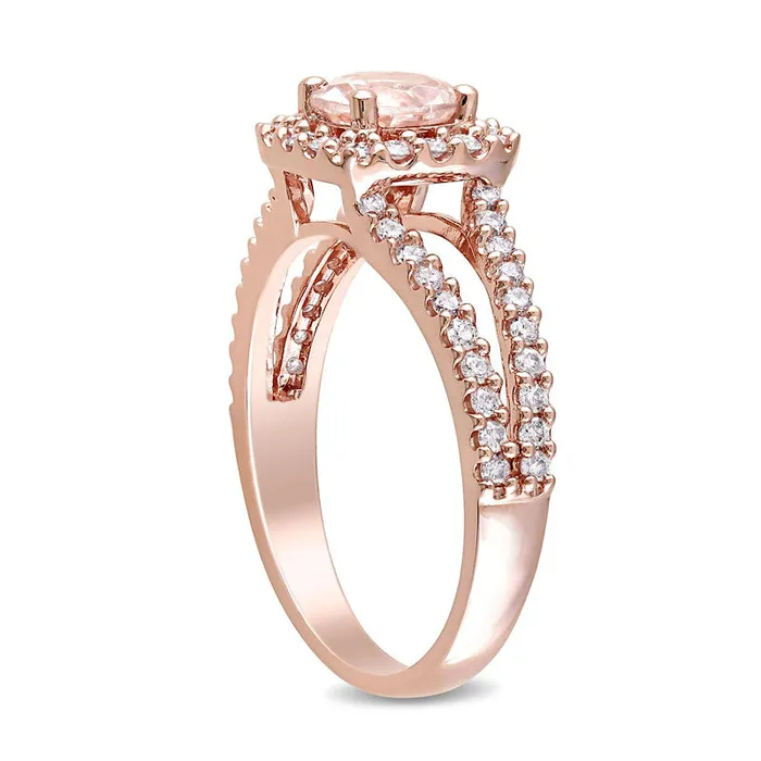 Rings Goldia 60mm Morganite and 050 CT TW Natural Diamond Square Frame Split Shank Ring in Solid 14K Rose Gold Rings Goldia 60mm Morganite and 050 CT TW Natural Diamond Square Frame Split Shank Ring in Solid 14K Rose Gold