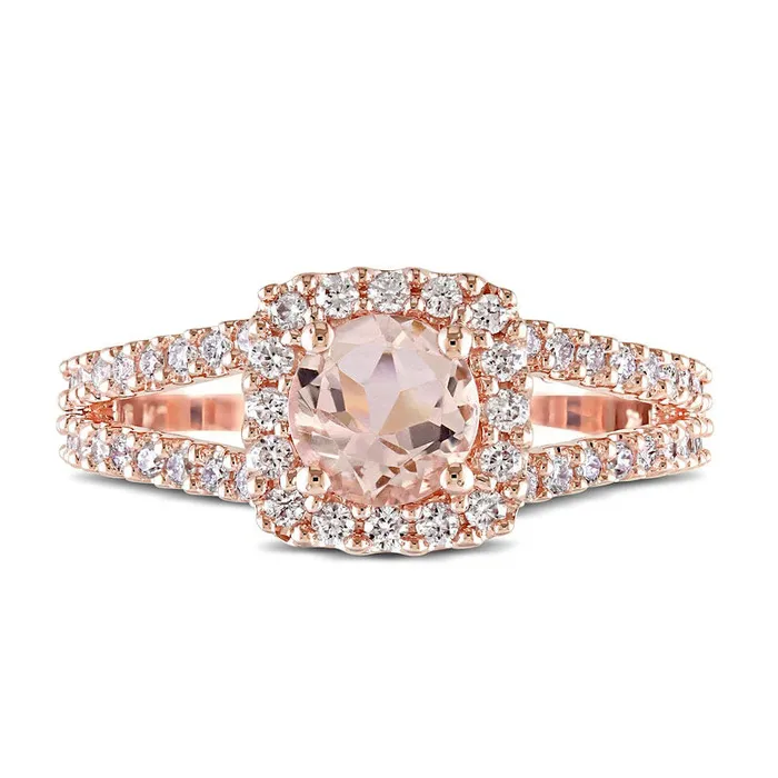 Rings Goldia 60mm Morganite and 050 CT TW Natural Diamond Square Frame Split Shank Ring in Solid 14K Rose Gold Rings Goldia 60mm Morganite and 050 CT TW Natural Diamond Square Frame Split Shank Ring in Solid 14K Rose Gold