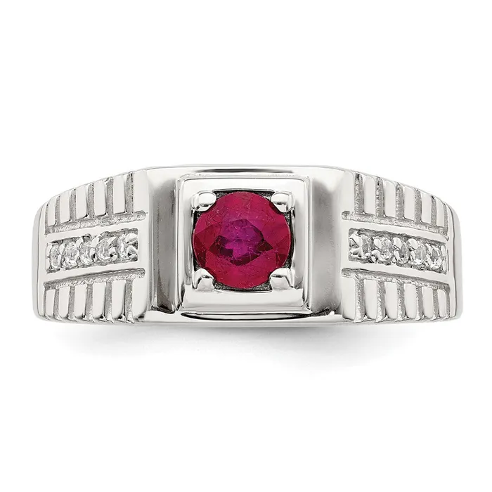 Rings Goldia Sterling Silver Mens African Ruby and White Topaz Ring