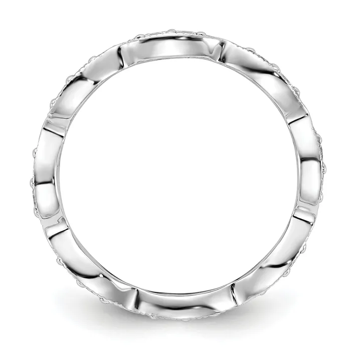 Rings Solid Real 14k White Gold Polished 12 CT 3 Row Vintage Pave CZ Eternity Wedding Band Ring Goldia