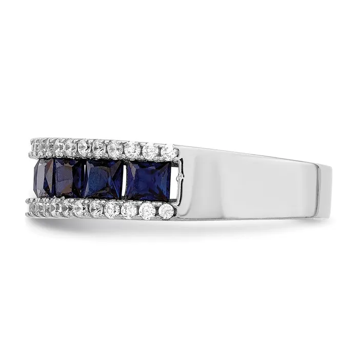Sterling Silver Rhodiumplated Synthetic Blue Spinel u0026 CZ Ring Goldia Rings
