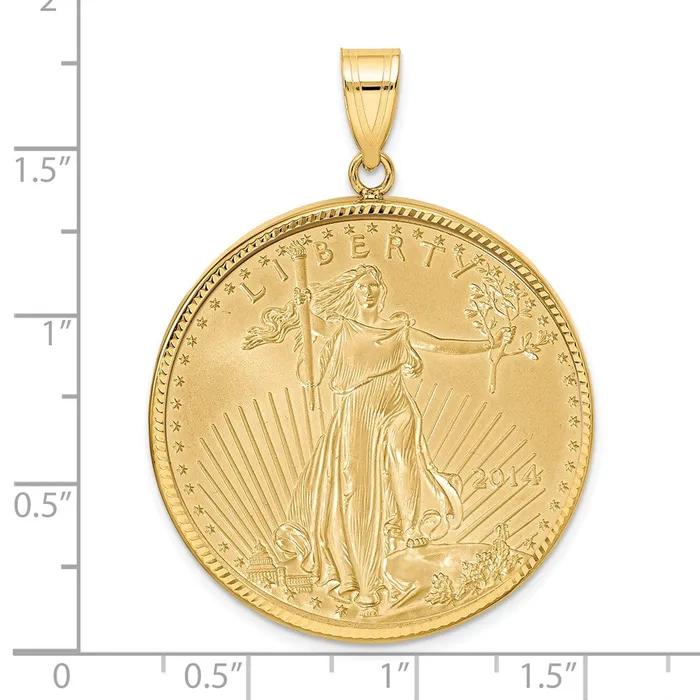 Wideband Distinguished Coin Jewelry 14k Yellow Goldy Diamondcut Prong Mounted 1oz American Eagle Coin Bezel Pendant Goldia Necklaces