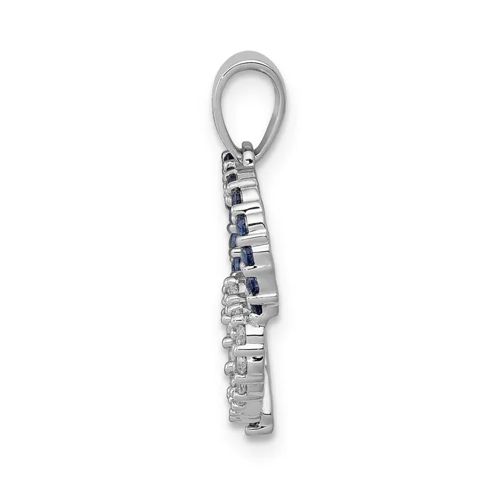 14k White Gold Diamond and Sapphire Double Heart Pendant TreasureFineJewelers Necklaces