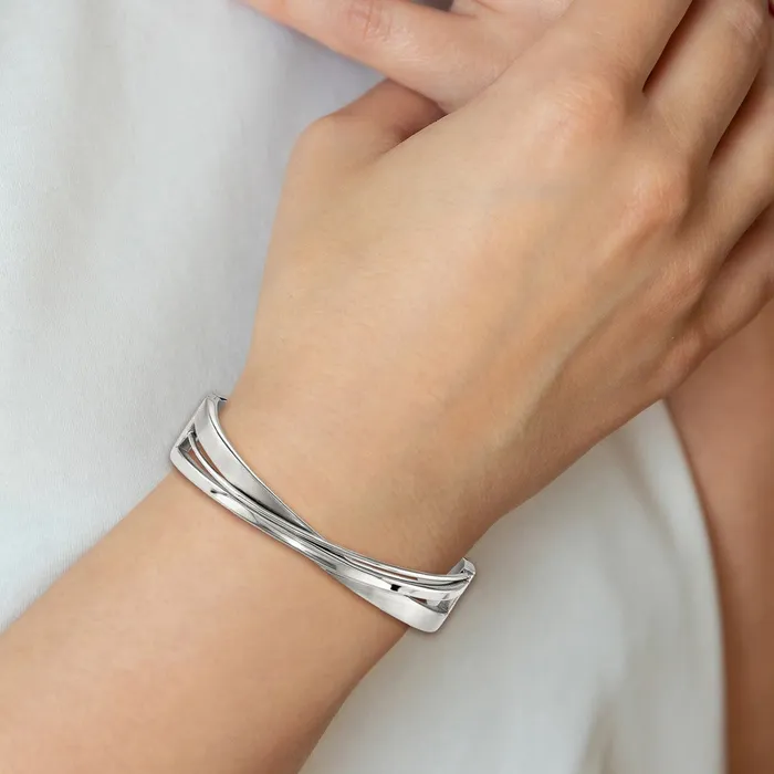 Bracelets TreasureFineJewelers Chisel Stainless Steel Brushed and Polished Twisted Hinged Bangle