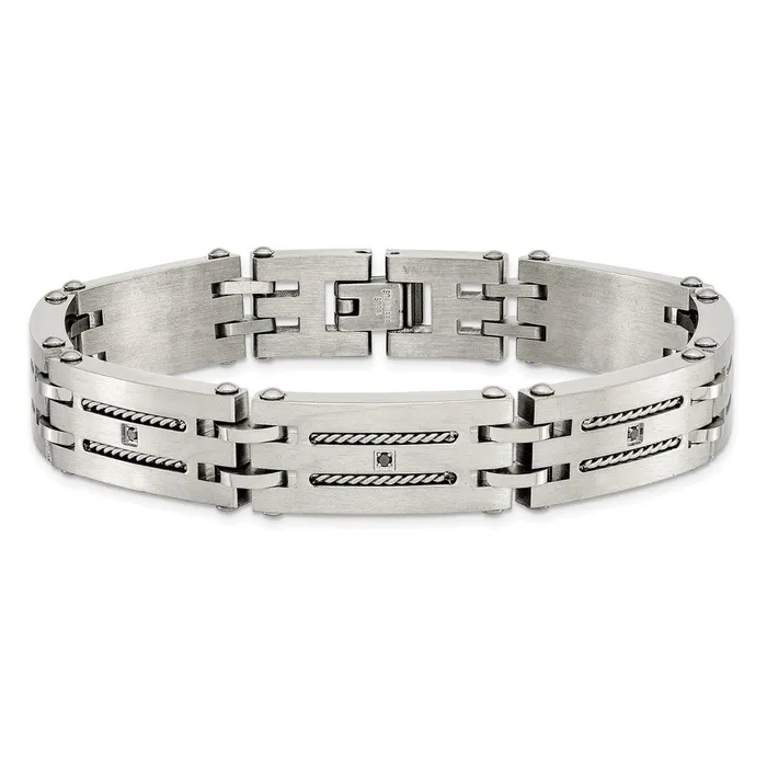 Bracelets TreasureFineJewelers Chisel Stainless Steel Brushed and Polished with 110 carat Diamond 875 inch Bracelet