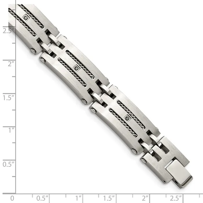 Bracelets TreasureFineJewelers Chisel Stainless Steel Brushed and Polished with 110 carat Diamond 875 inch Bracelet