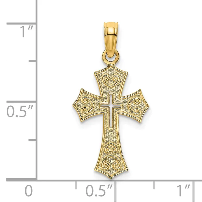 Charm Necklaces 14K Textured CutOut Center Cross Charm TreasureFineJewelers