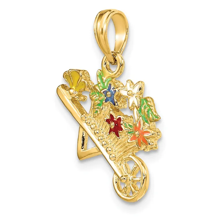 Charm Necklaces TreasureFineJewelers 14k Yellow Gold 3D Multicolor Enamel flower Cart Charm