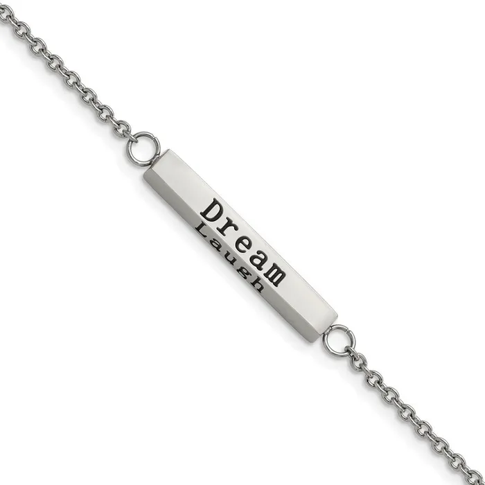 Chisel Stainless Steel Polished with CZ LOVE DREAM LAUGH Enjoy the little things 7 inch Bracelet with 15 inch Extension TreasureFineJewelers Bracelets