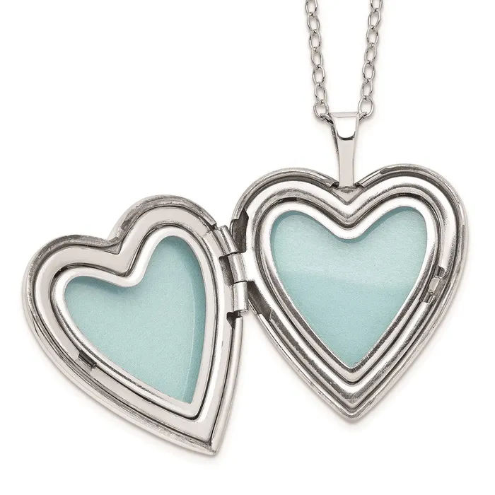 Diamond Fascination Diamond Mystique Sterling Silver Platinumplated Diamond Double Heart Locket 18 Inch Necklace TreasureFineJewelers Necklaces