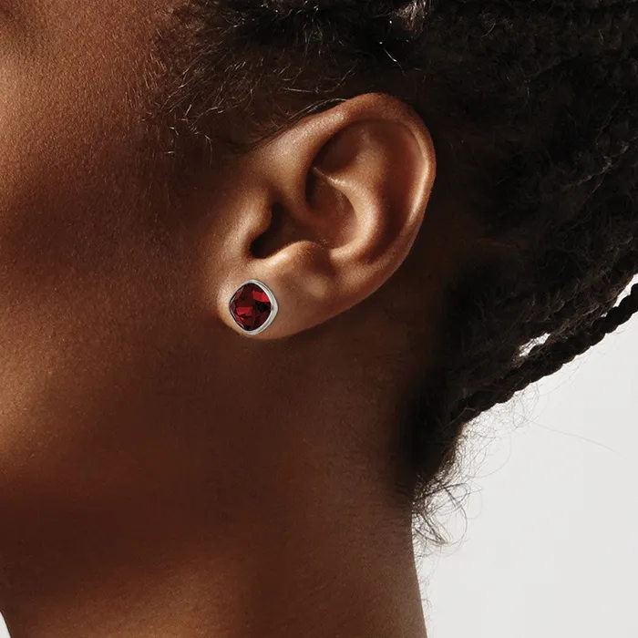 Earrings TreasureFineJewelers Titanium Polished Faceted Red Crystal Post Earrings