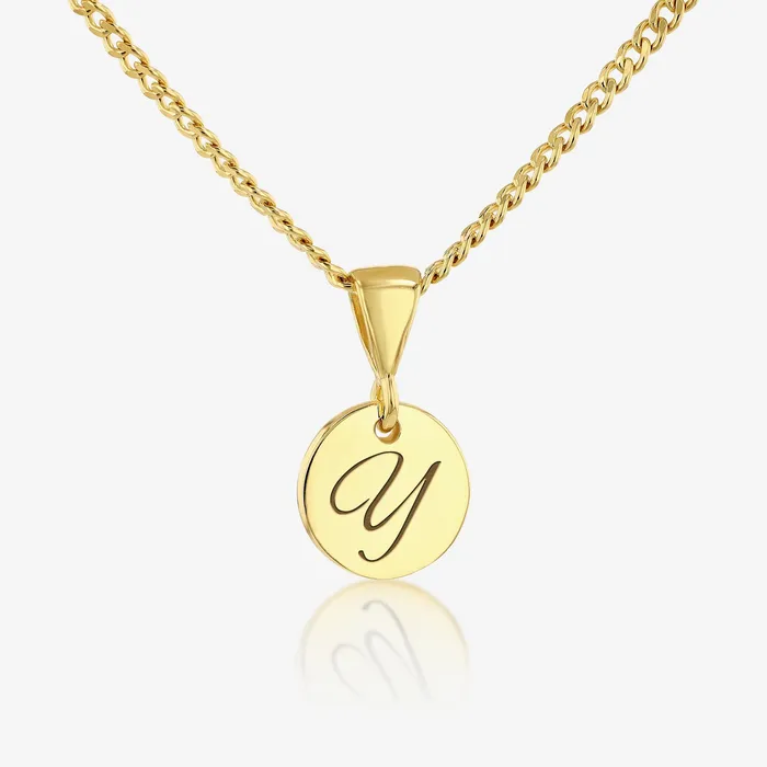 Necklaces Ema Jewels Y Initial Cursive Engraved Pendant Necklace 14K 925 Gold Vermeil