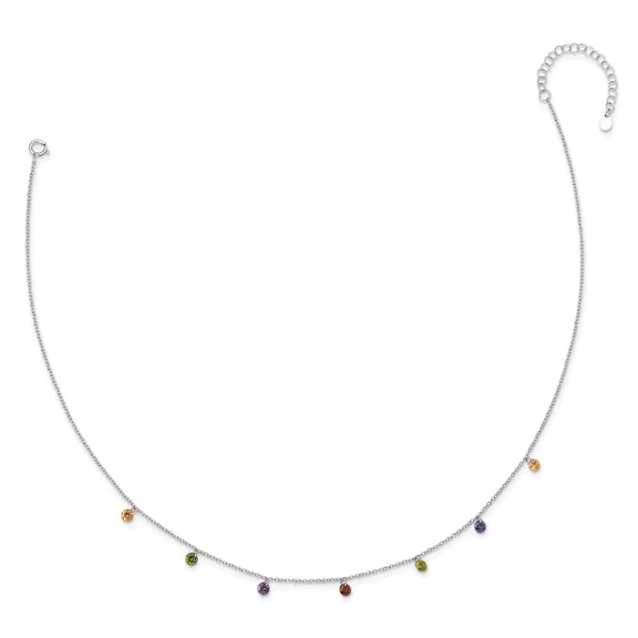 Necklaces TreasureFineJewelers Prizma Sterling Silver Rhodium Plated 16 inch Dangling Colorful CZ Necklace with 2 inch Extender
