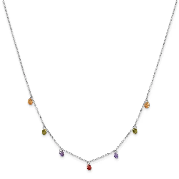 Necklaces TreasureFineJewelers Prizma Sterling Silver Rhodium Plated 16 inch Dangling Colorful CZ Necklace with 2 inch Extender