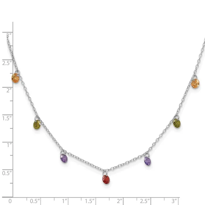 Necklaces TreasureFineJewelers Prizma Sterling Silver Rhodium Plated 16 inch Dangling Colorful CZ Necklace with 2 inch Extender