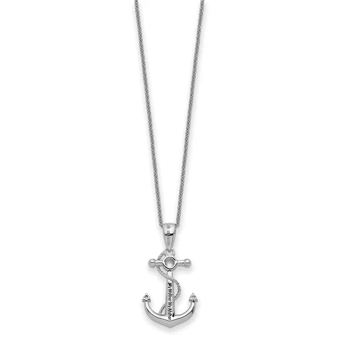 Necklaces TreasureFineJewelers Sentimental Expressions Sterling Silver Rhodiumplated CZ My Mother My Anchor 18in Necklace