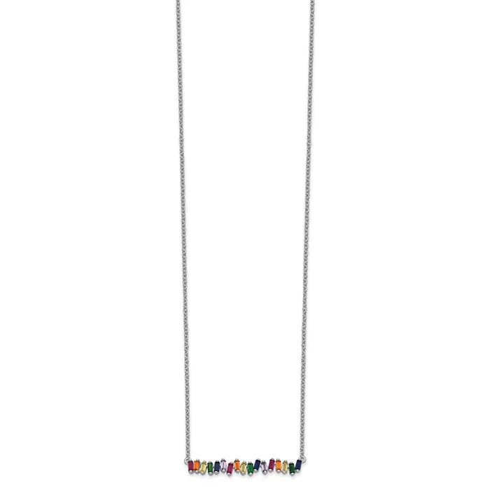 Prizma Sterling Silver Rhodiumplated 16 inch Colorful CZ Bar Necklace with 2 inch Extender TreasureFineJewelers Necklaces