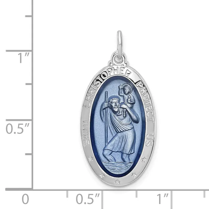 Rings TreasureFineJewelers Sterling Silver Rhodiumplated Enamel St Christopher Medal