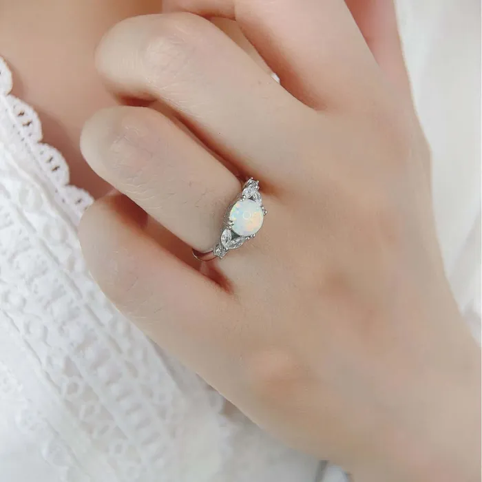 Rings Trendolla Jewelry Sterling Silver Roud LabCreated Opal Ring for Women