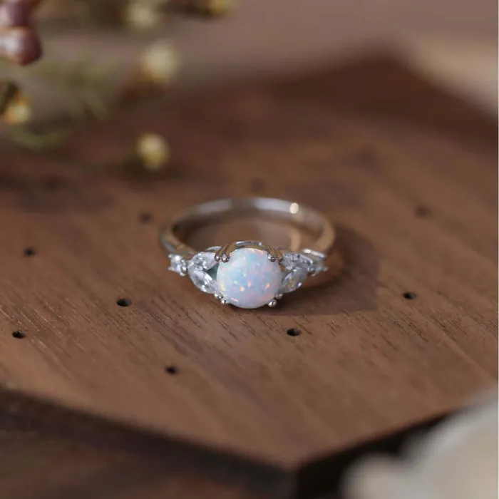 Rings Trendolla Jewelry Sterling Silver Roud LabCreated Opal Ring for Women