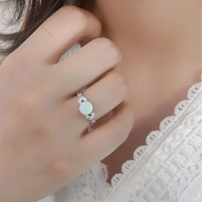 Rings Trendolla Jewelry Sterling Silver Roud LabCreated Opal Ring for Women