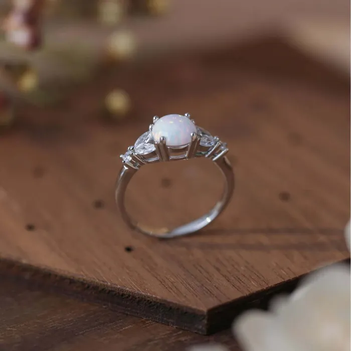 Rings Trendolla Jewelry Sterling Silver Roud LabCreated Opal Ring for Women