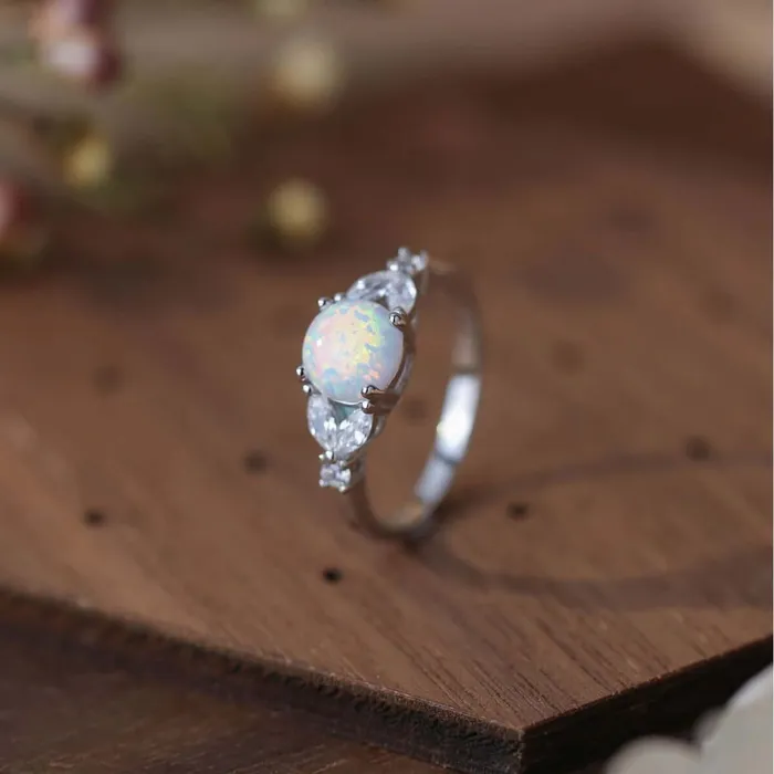 Rings Trendolla Jewelry Sterling Silver Roud LabCreated Opal Ring for Women
