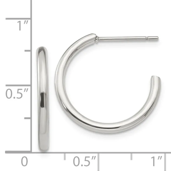 Stainless Steel Polished 19mm Diameter J Hoop Post Earrings TreasureFineJewelers Earrings