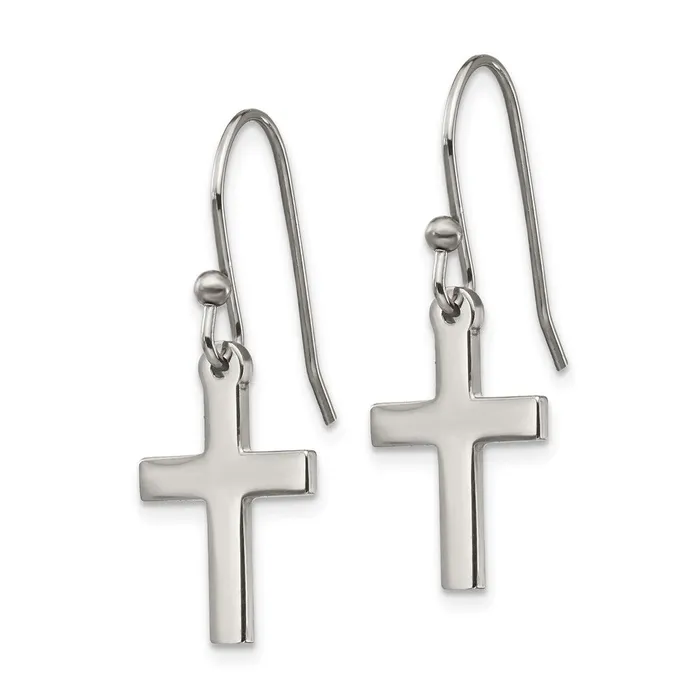 Stainless Steel Polished Cross Dangle Shepherd Hook Earrings TreasureFineJewelers Earrings