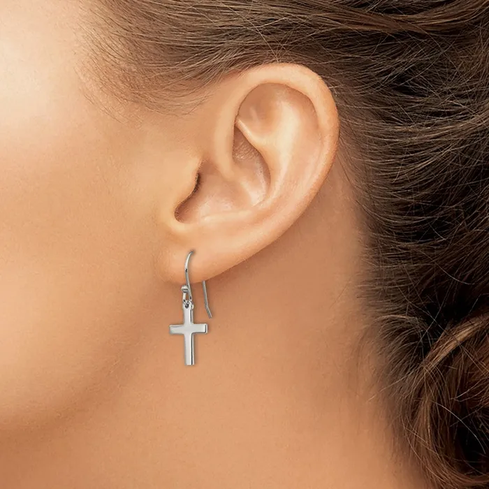 Stainless Steel Polished Cross Dangle Shepherd Hook Earrings TreasureFineJewelers Earrings