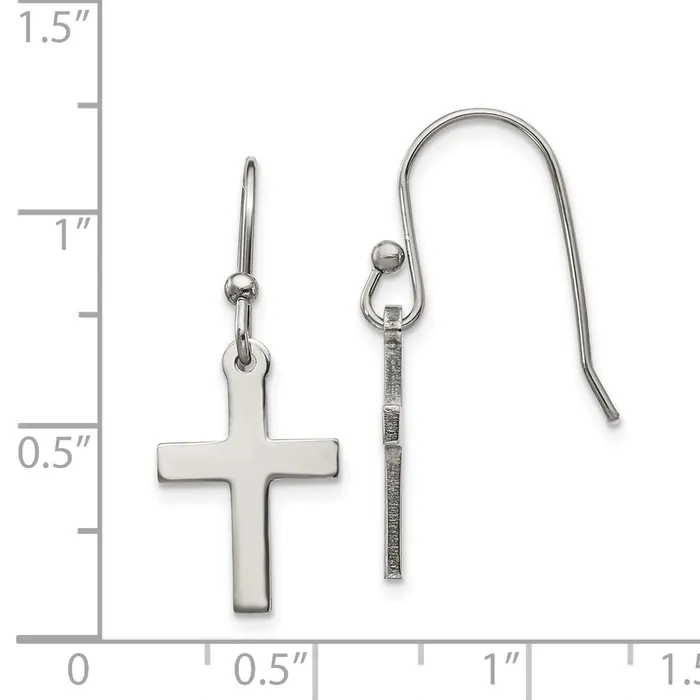 Stainless Steel Polished Cross Dangle Shepherd Hook Earrings TreasureFineJewelers Earrings