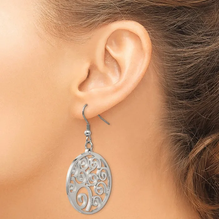Stainless Steel Polished Fancy Swirl Cut out Dangle Shepherd Hook Earrings TreasureFineJewelers Earrings