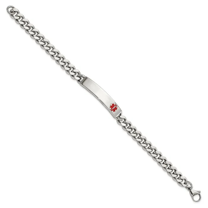 Stainless Steel Polished with Red Enamel 875in Medical ID Bracelet TreasureFineJewelers Bracelets