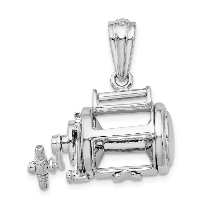 Sterling Silver Polished 3D Moveable Fishing Reel Pendant TreasureFineJewelers Necklaces